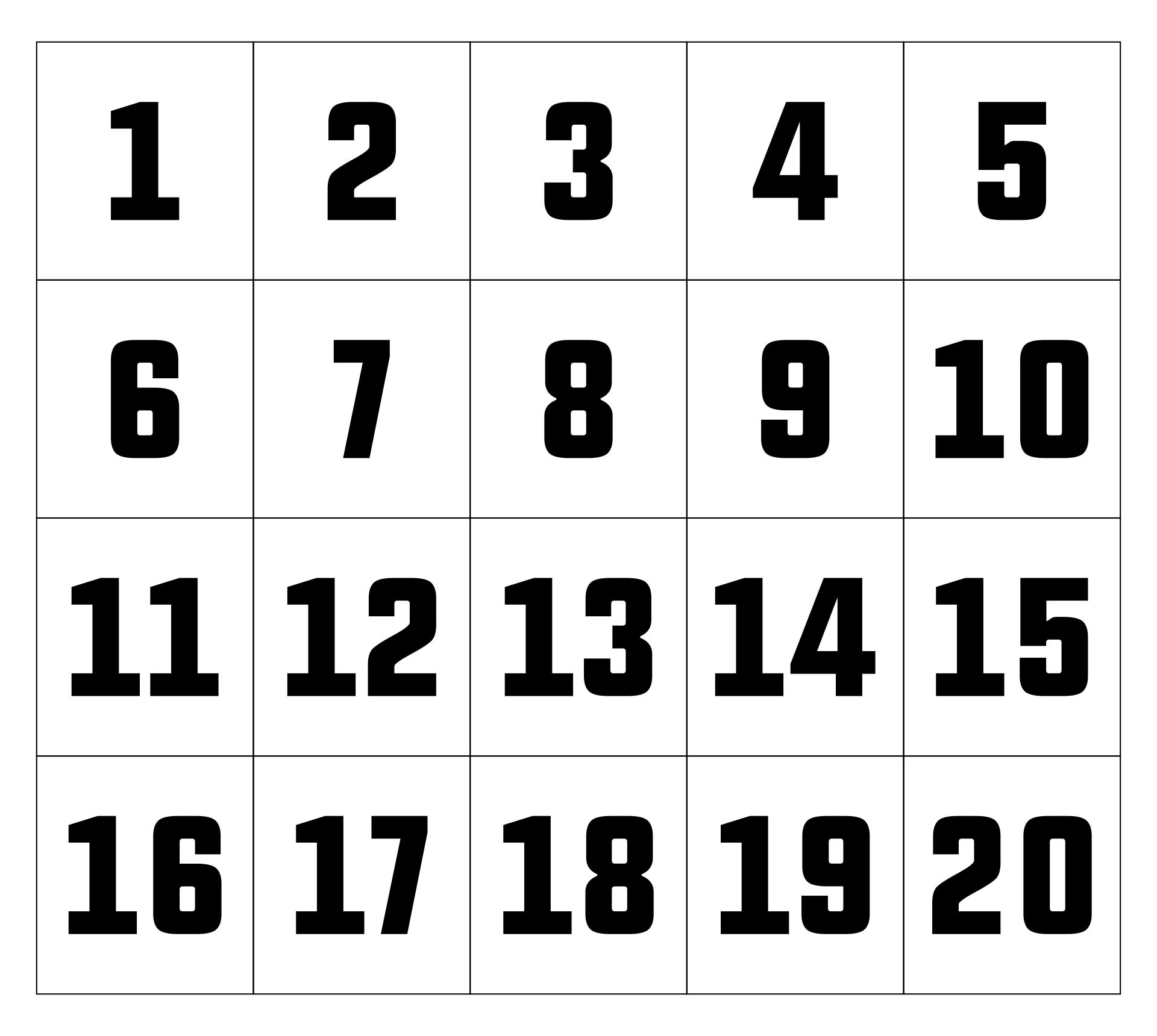 free printable numbers 1 to 20