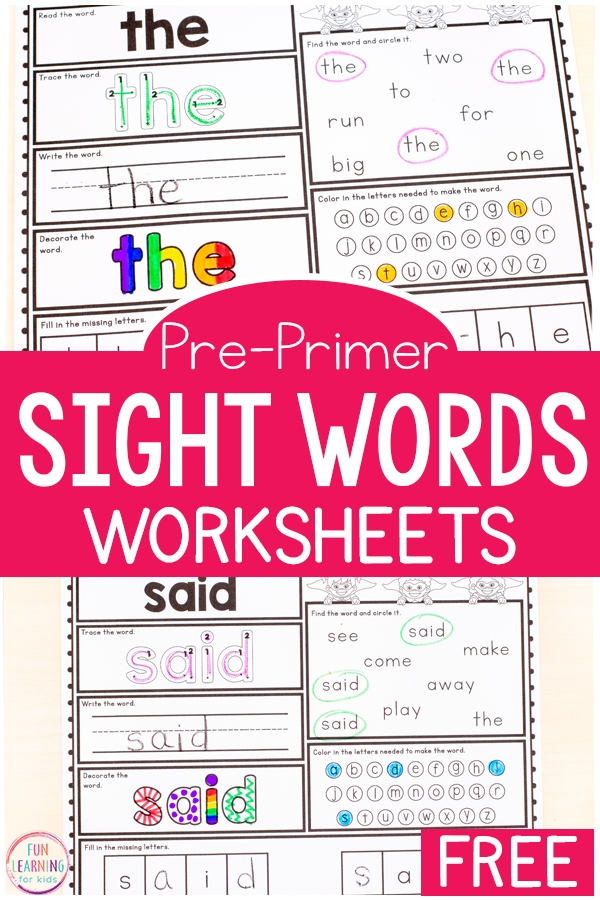 Free Printable Pre K Sight Word Worksheets