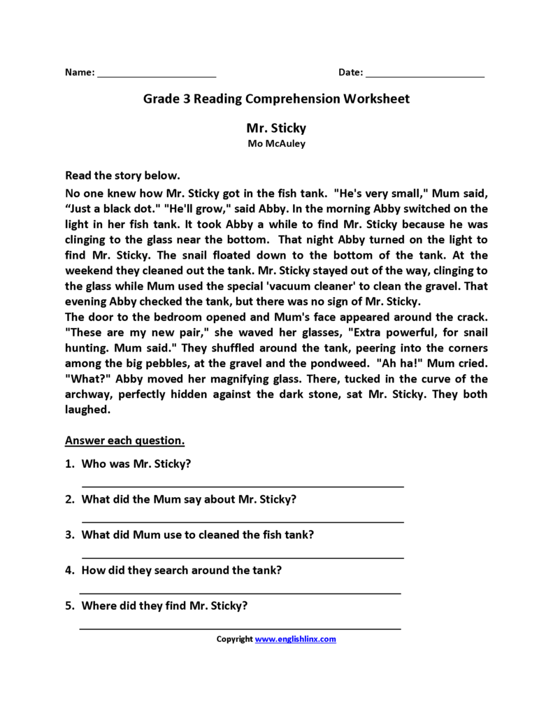 Free Printable Reading Worksheets Grade 3 Reading Worksheet Printable