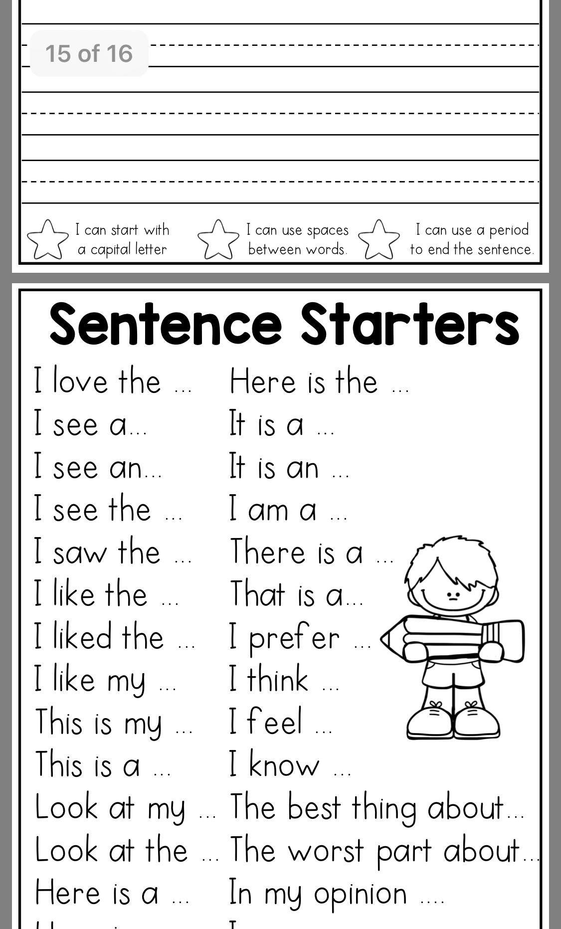 Free Printable Sentence Starters