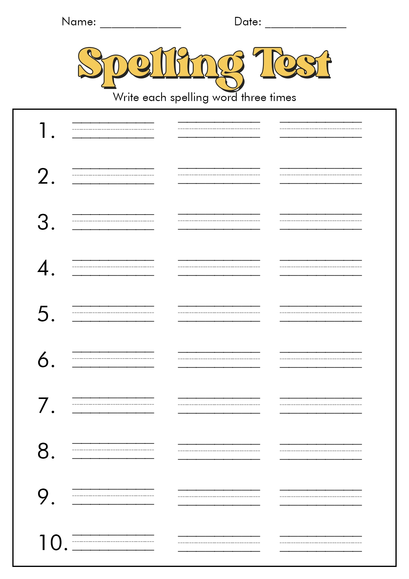 spelling practice sheets printable