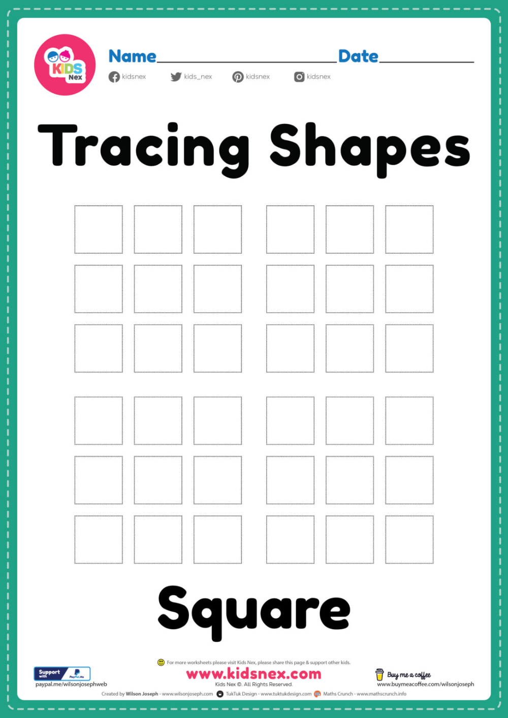 Free Printable Tracing Square Shapes Worksheet For Kindergarten Kids 
