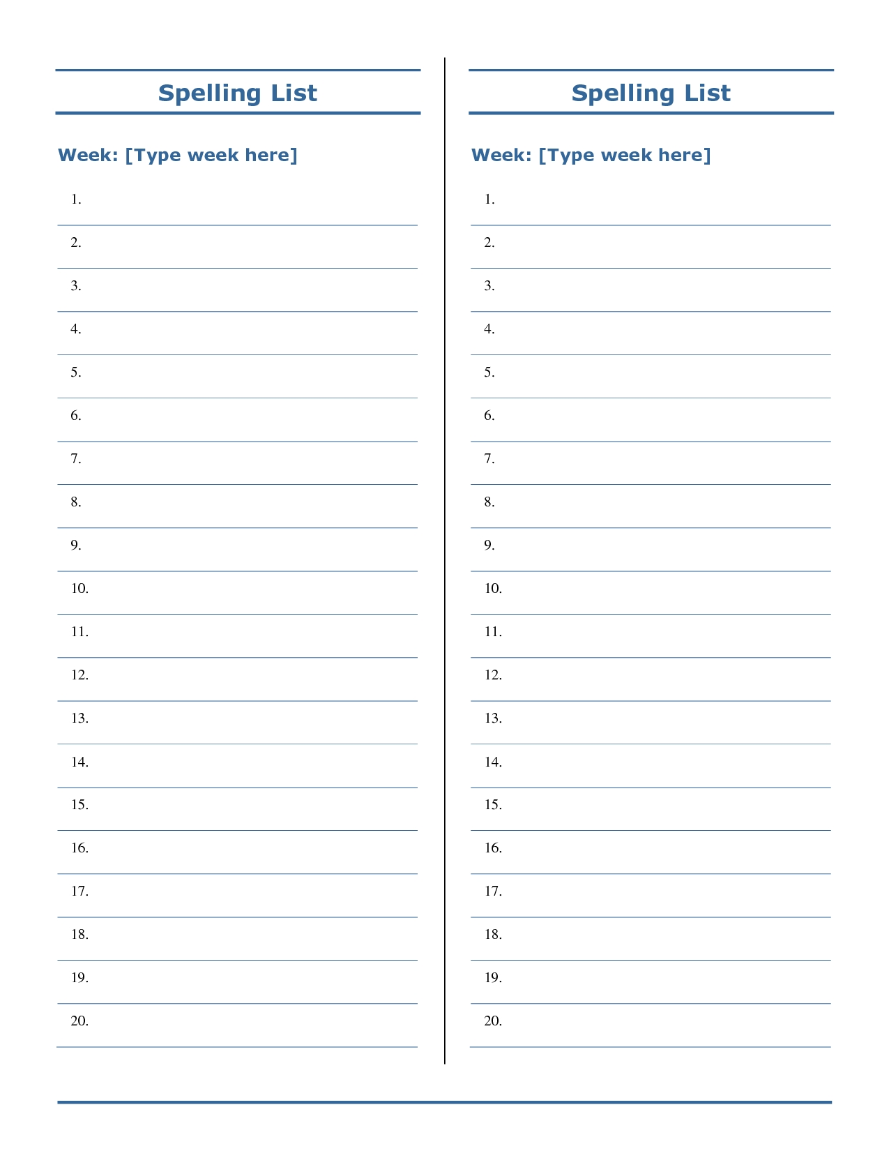 Free Spelling Word Template Printable Templates