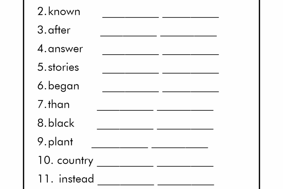Free Spelling Word Worksheets
