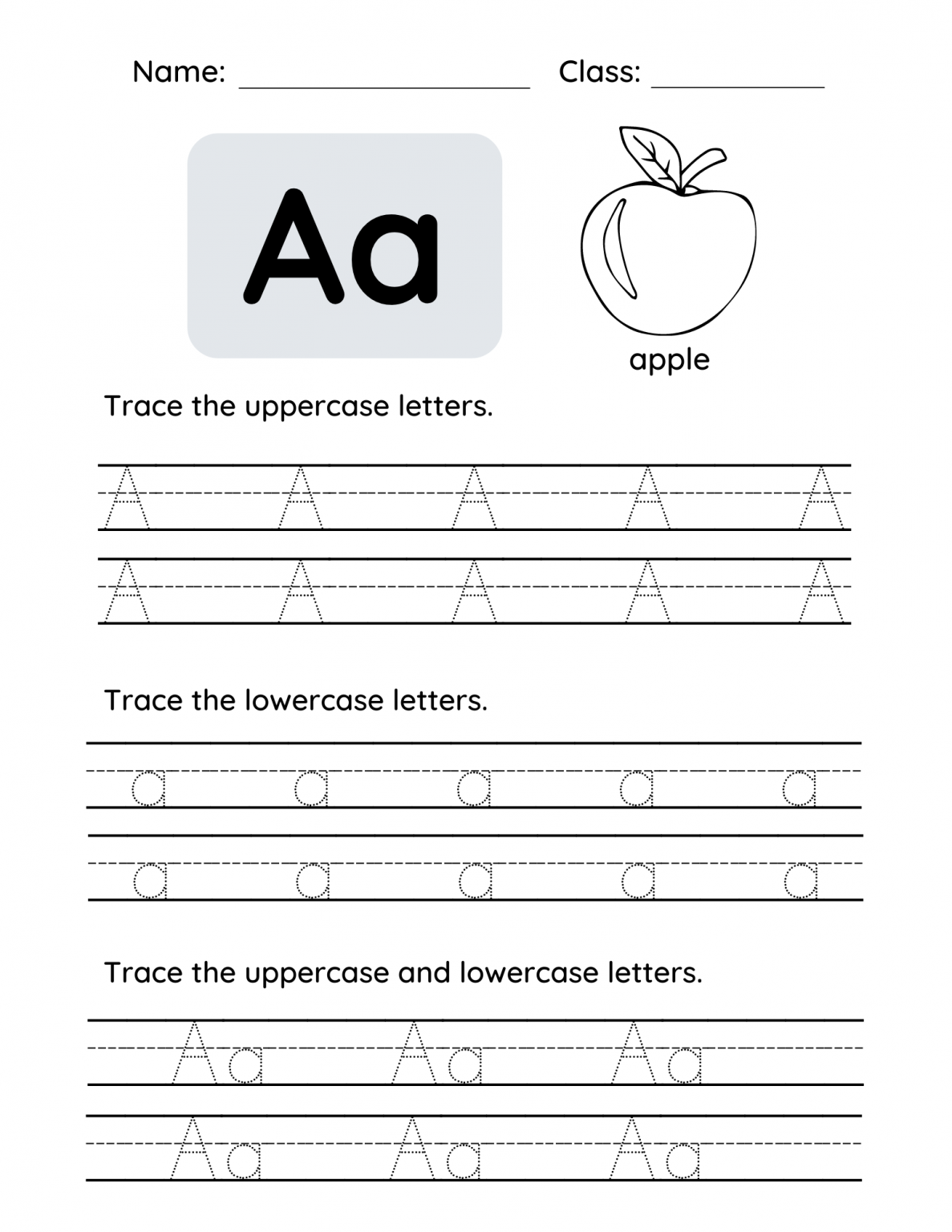 letter a tracing worksheets
