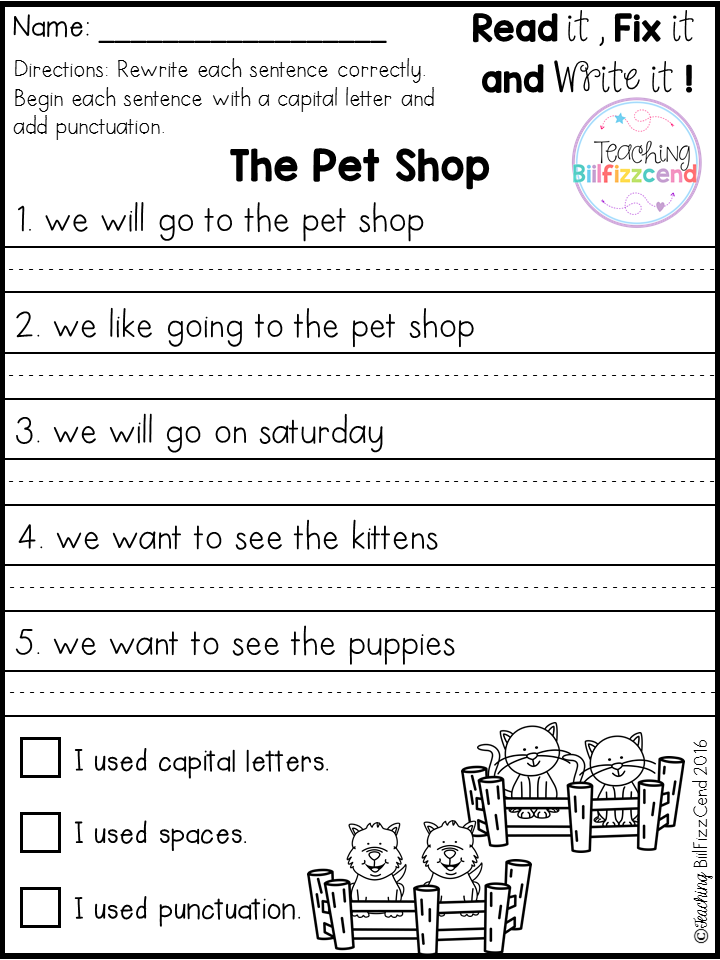 Free Writing Sentences Worksheets