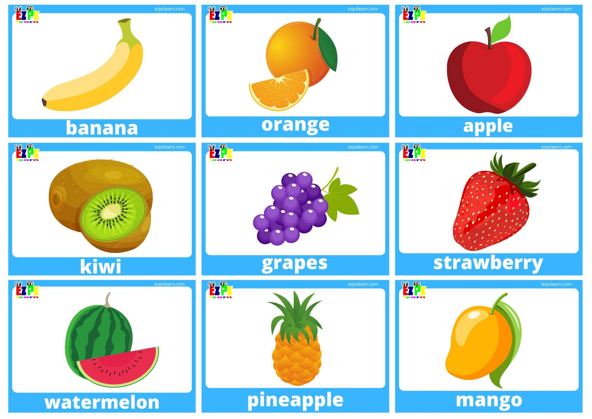 Fruit Flashcards With Words Use Online Or PDF Download Ezpzlearn