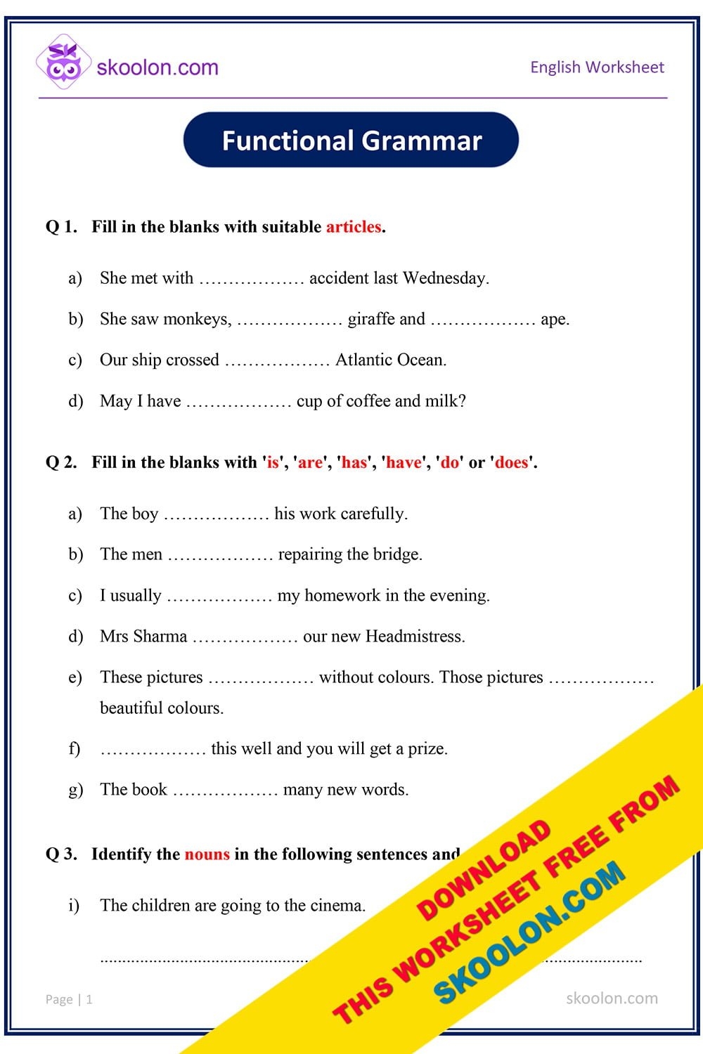 grammar worksheets with answers