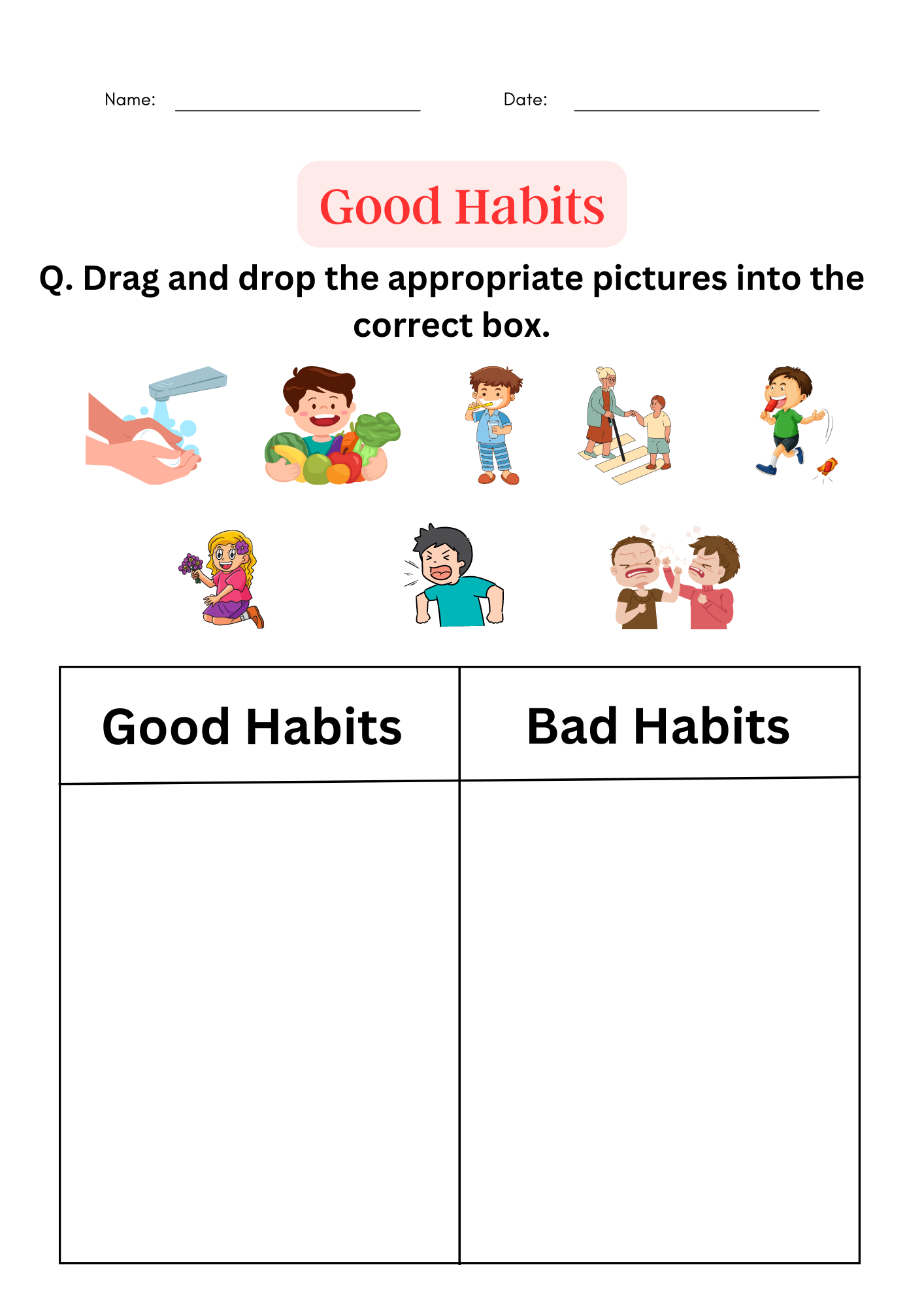 Good And Bad Habits In School Worksheet For Kindergarten Printable And 