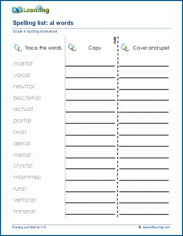 Grade 4 Spelling Lists Practice K5 Learning