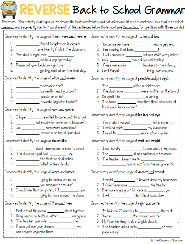grammar printable worksheets