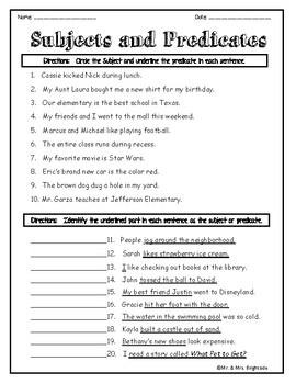 grammar subjects and predicates worksheet