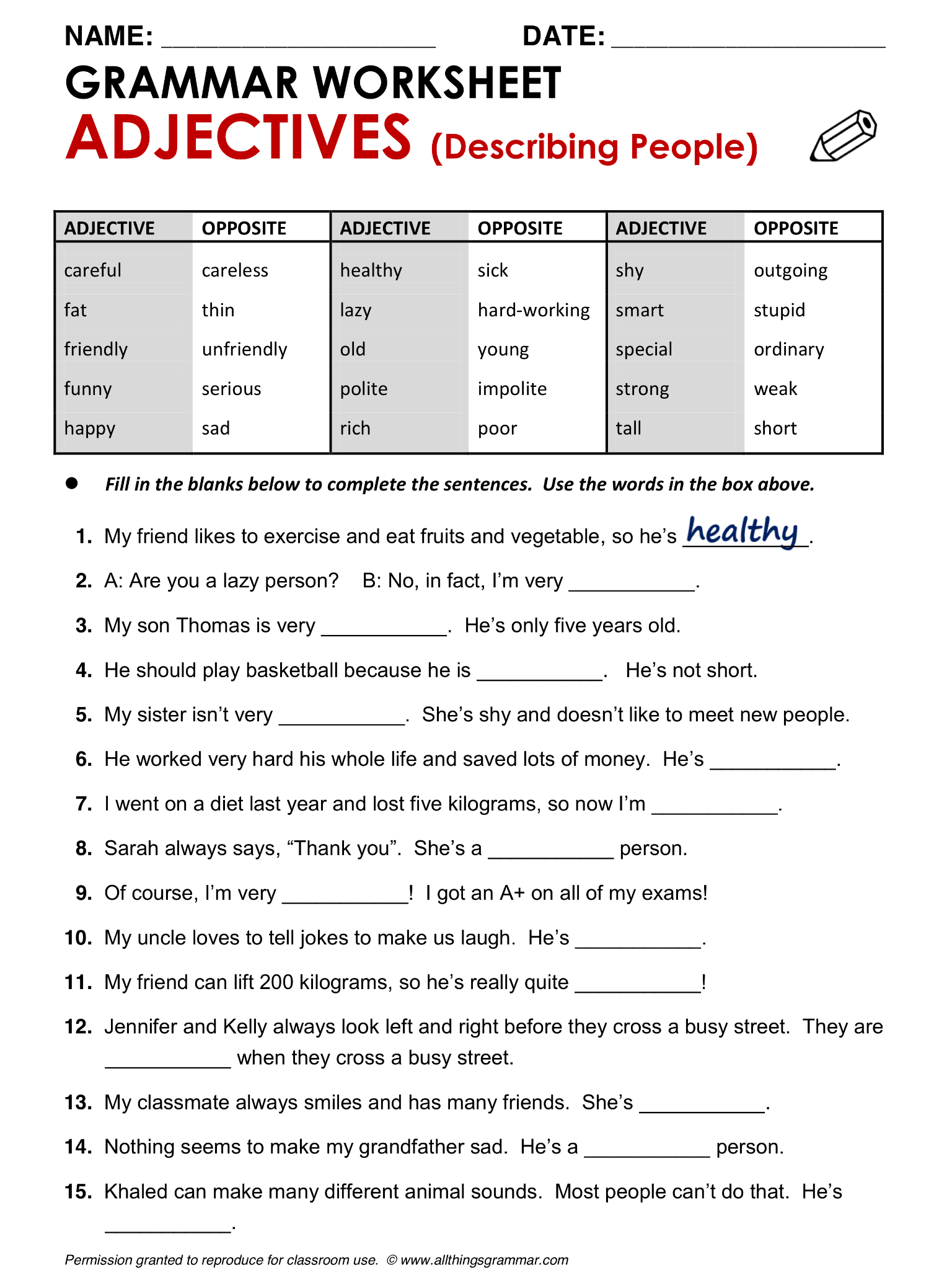 Grammar Worksheet For Grades
