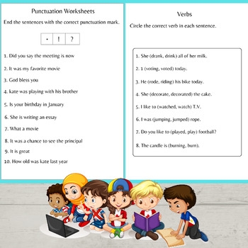 Grammar Worksheet Nouns Adjectives Verbs Punctuation Plural 