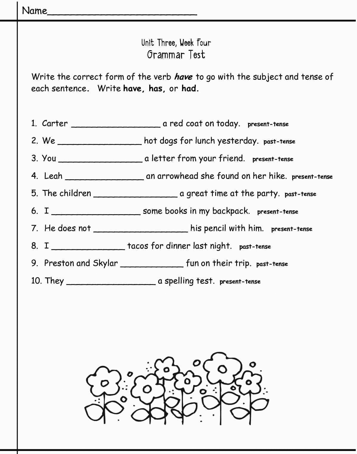 Grammar Worksheets For 3rd Graders
