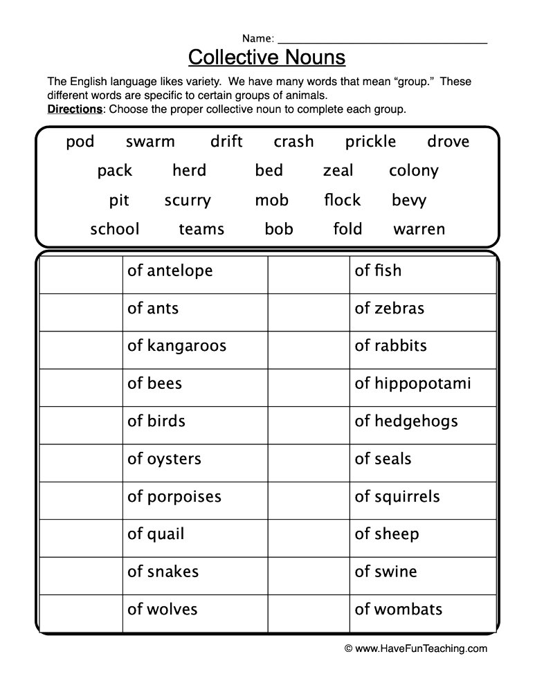 Groups Of Animals Collective Nouns Worksheet By Teach Simple