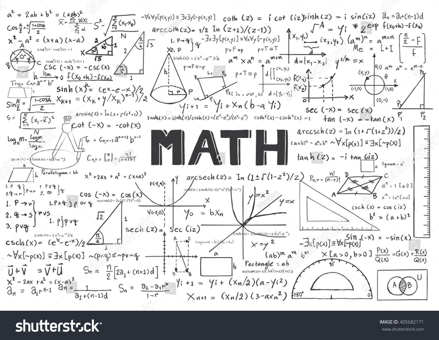 Hand Drawn Math Formulas For Background Stock Vector Illustration 