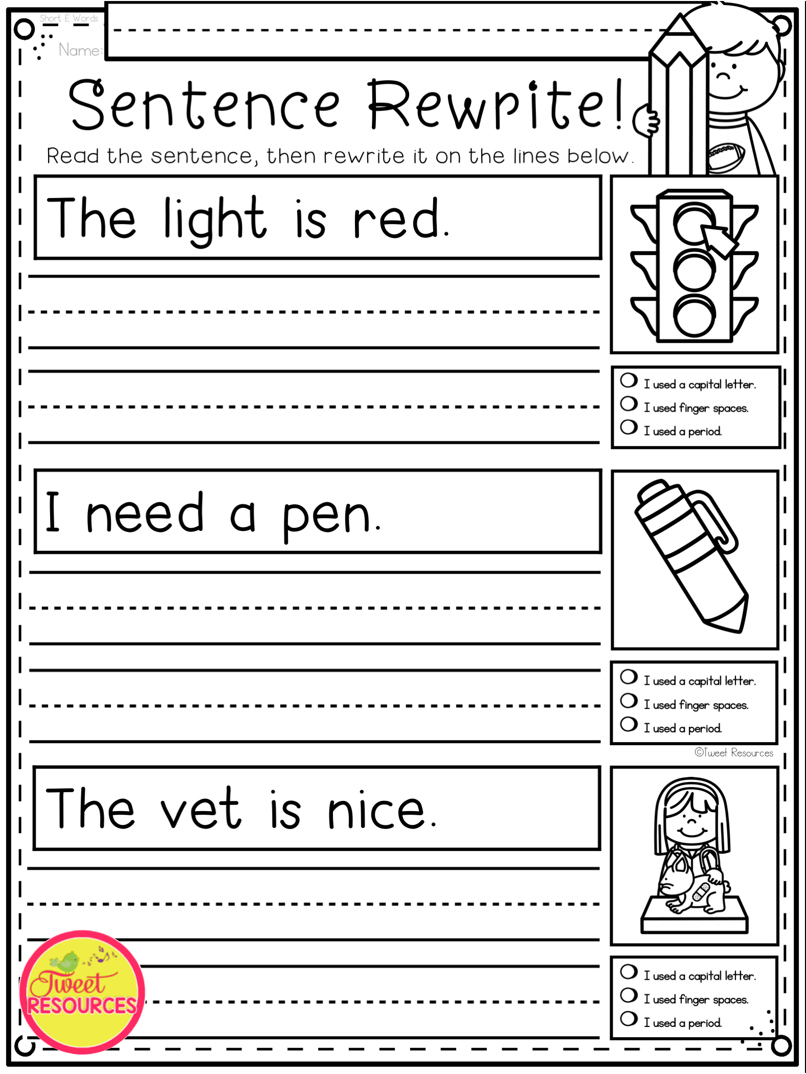free printable simple sentence worksheets