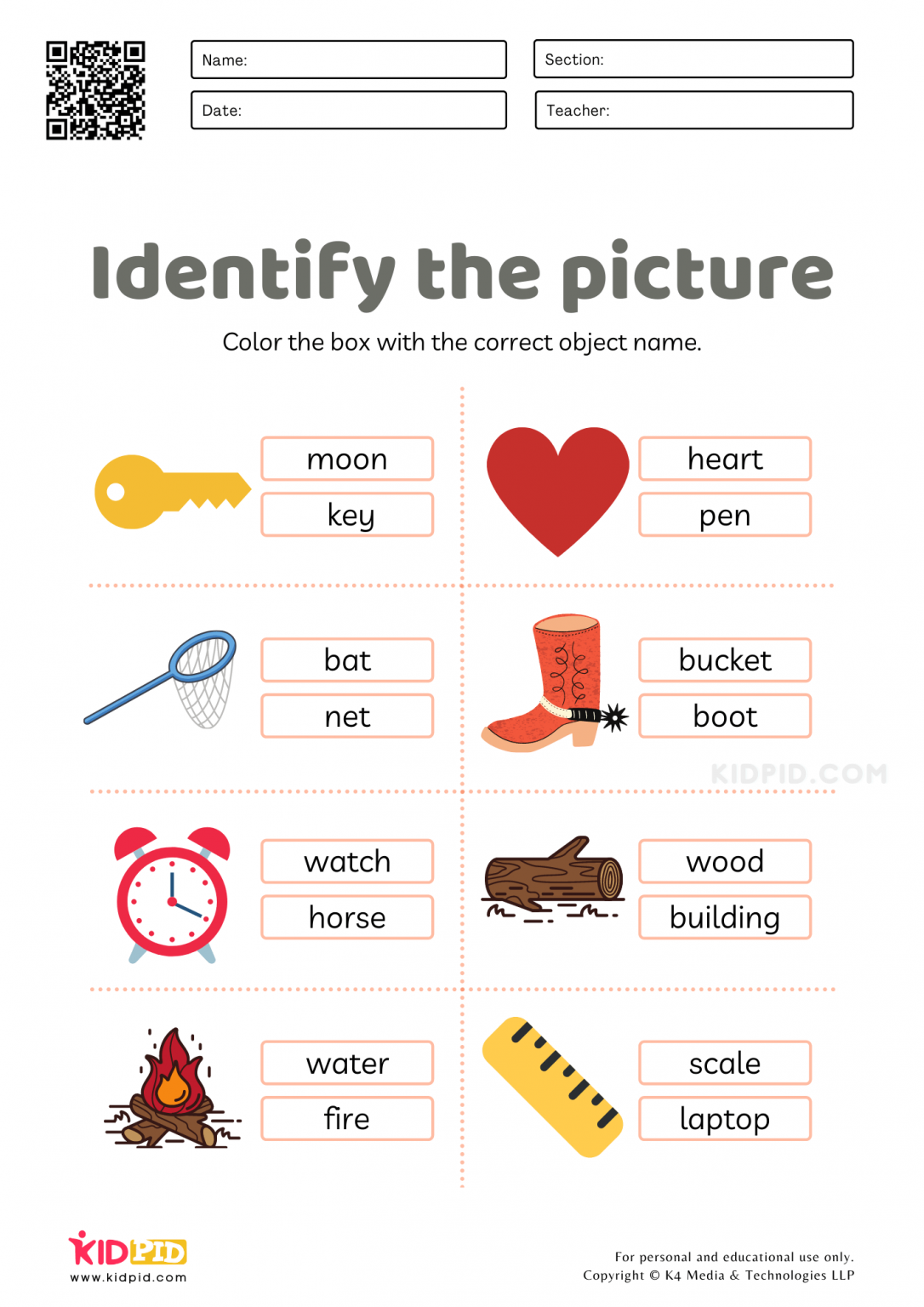 Identifying Objects Words Worksheets For Kids Kidpid