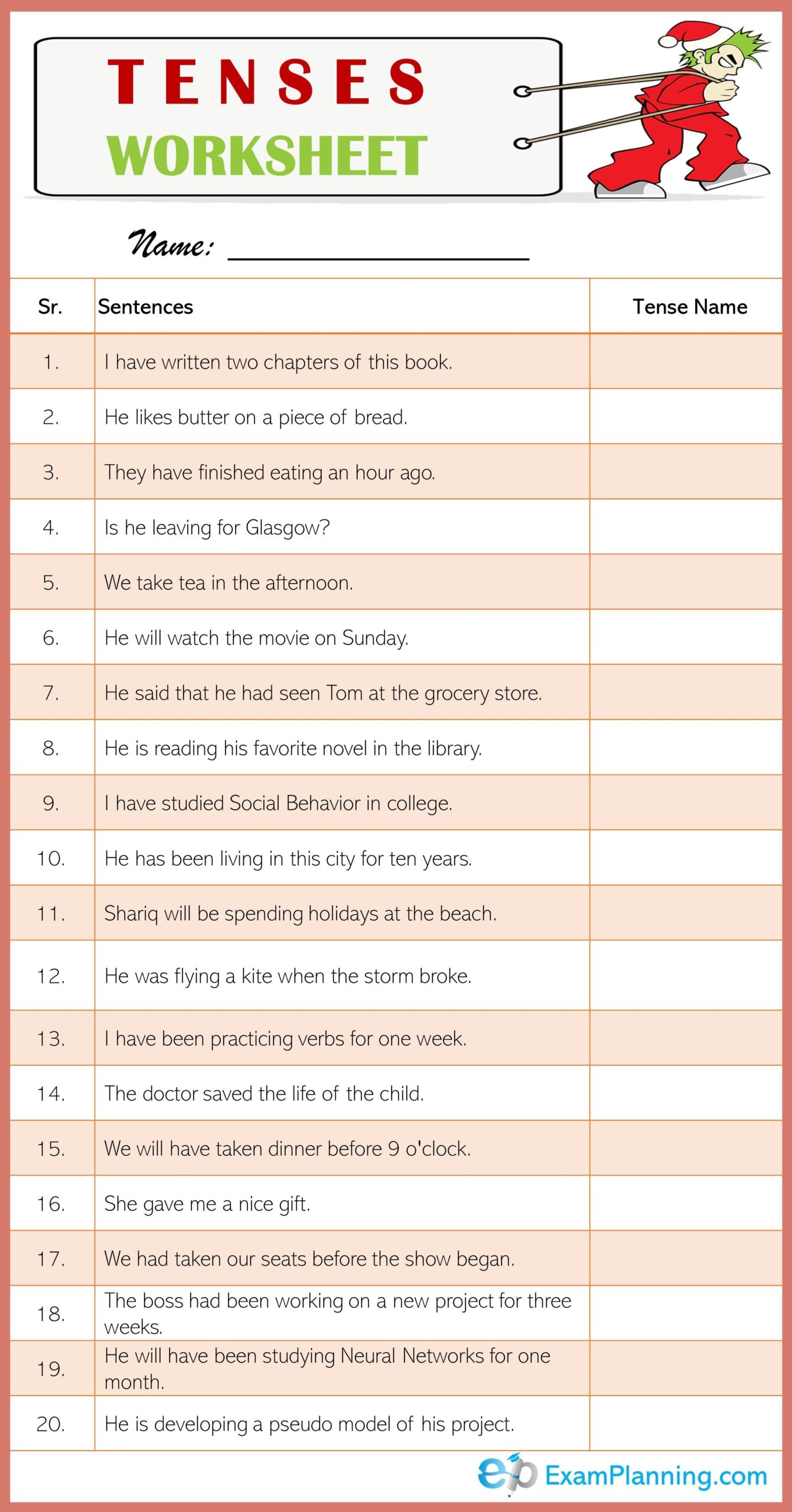 Identifying Tenses Of Verbs Worksheets