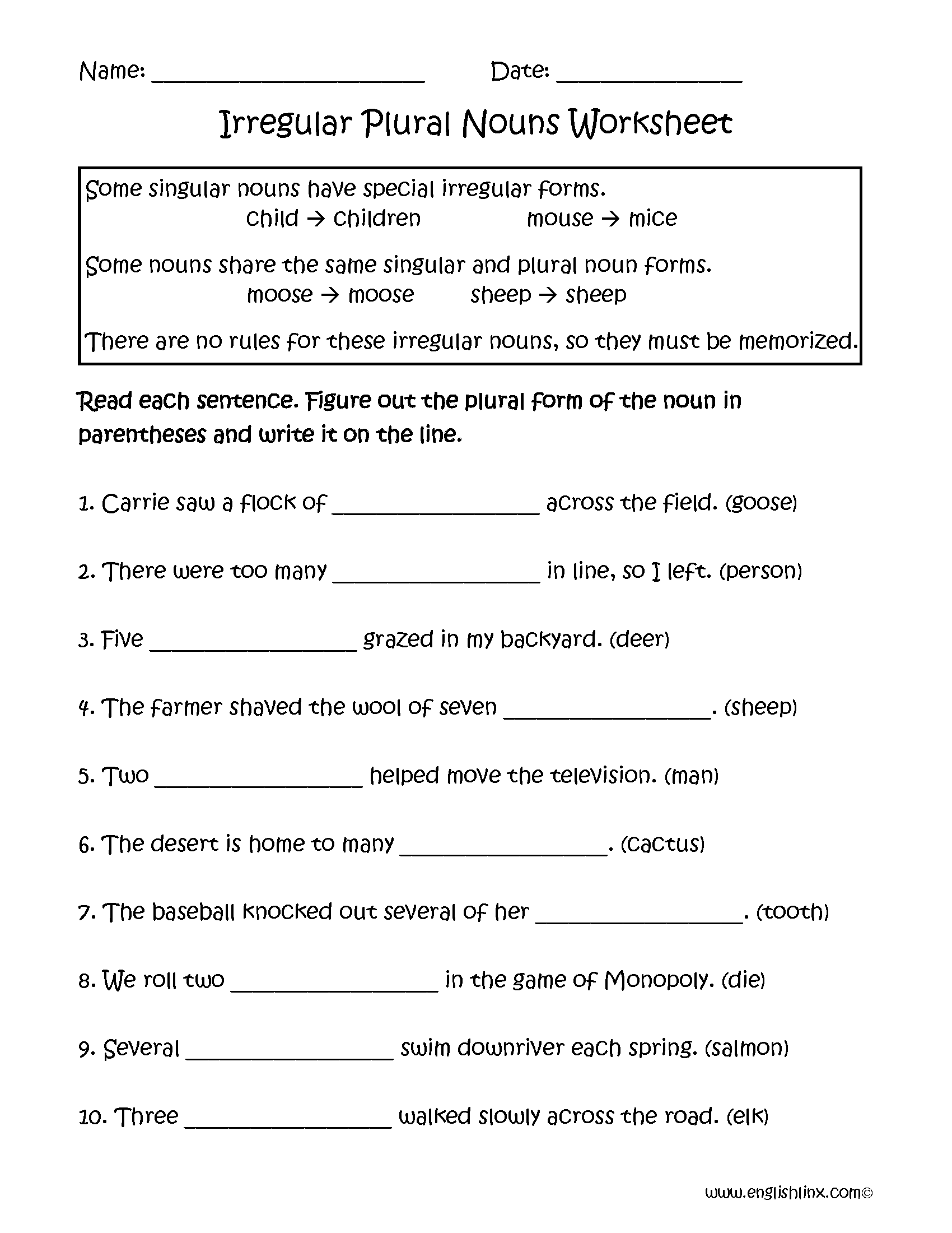 Irregular Plural Nouns Worksheet Pro Worksheet