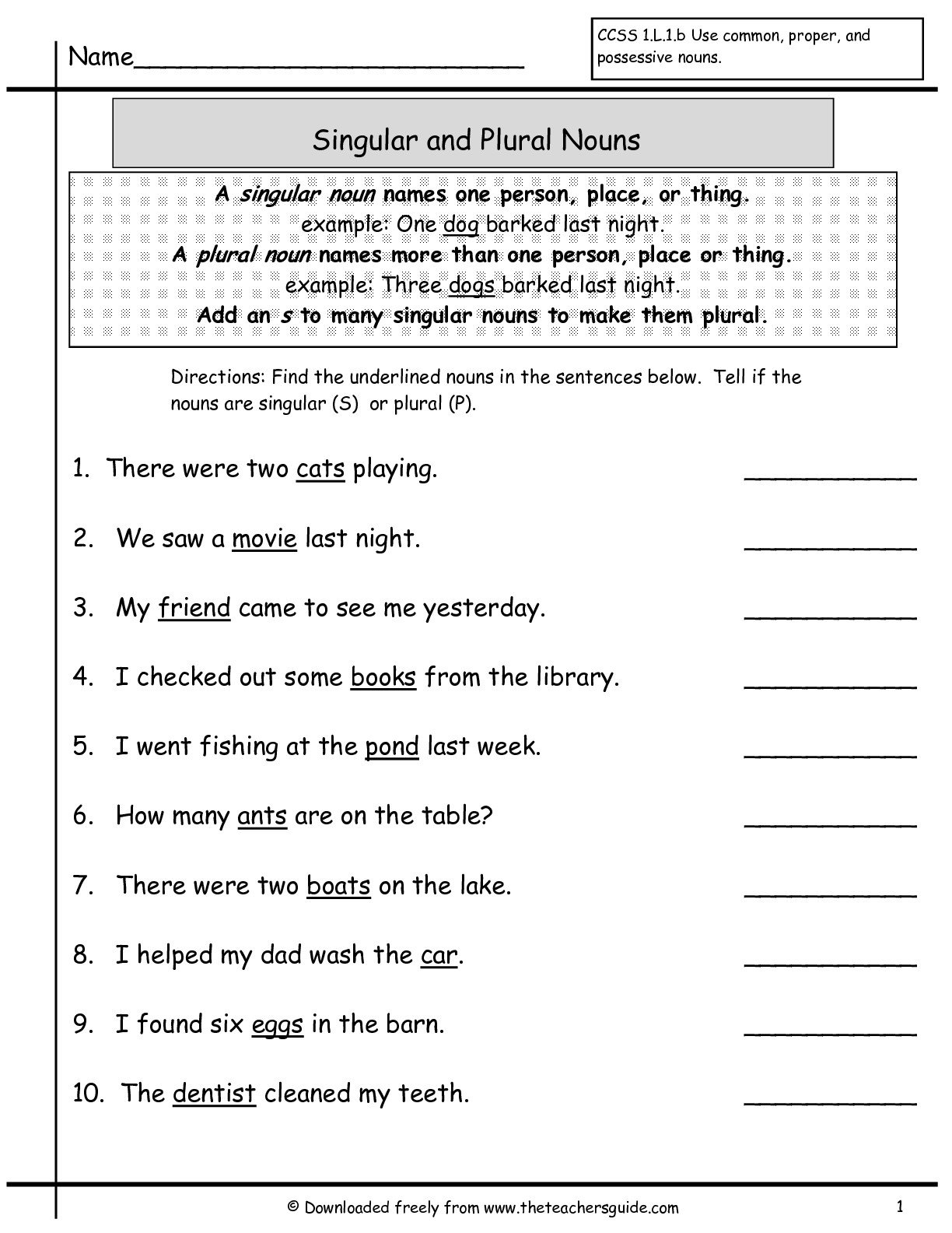Irregular Plural Nouns Worksheets 1st Grade