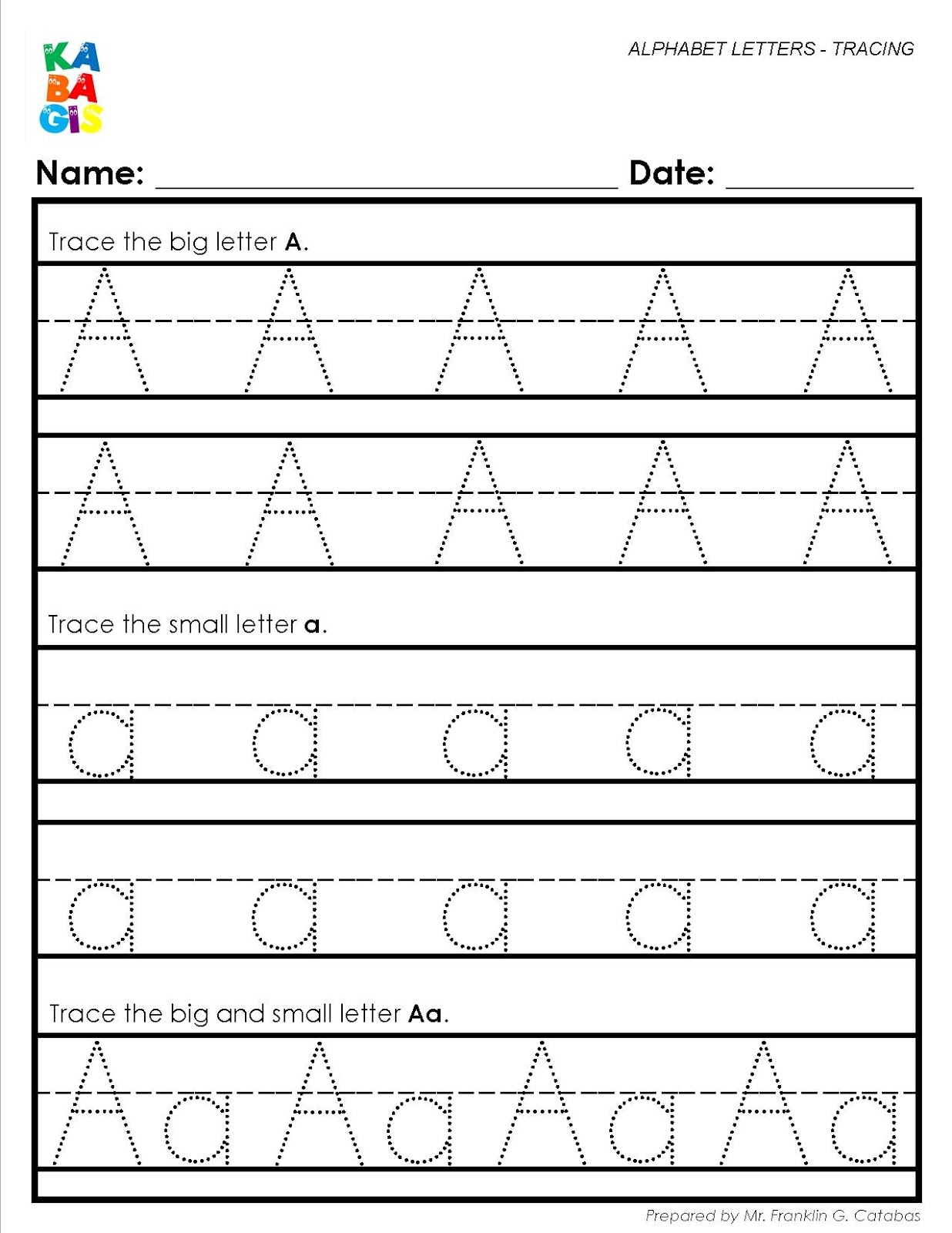 tracing letters from a-z