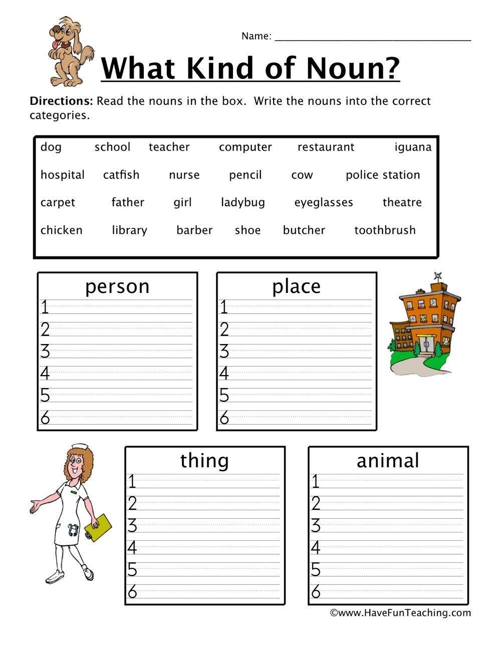Kindergarten Beginners Noun Worksheet