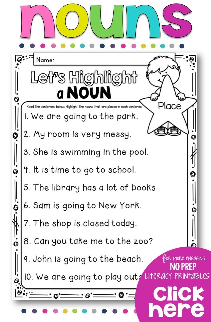 Kindergarten Beginners Noun Worksheet