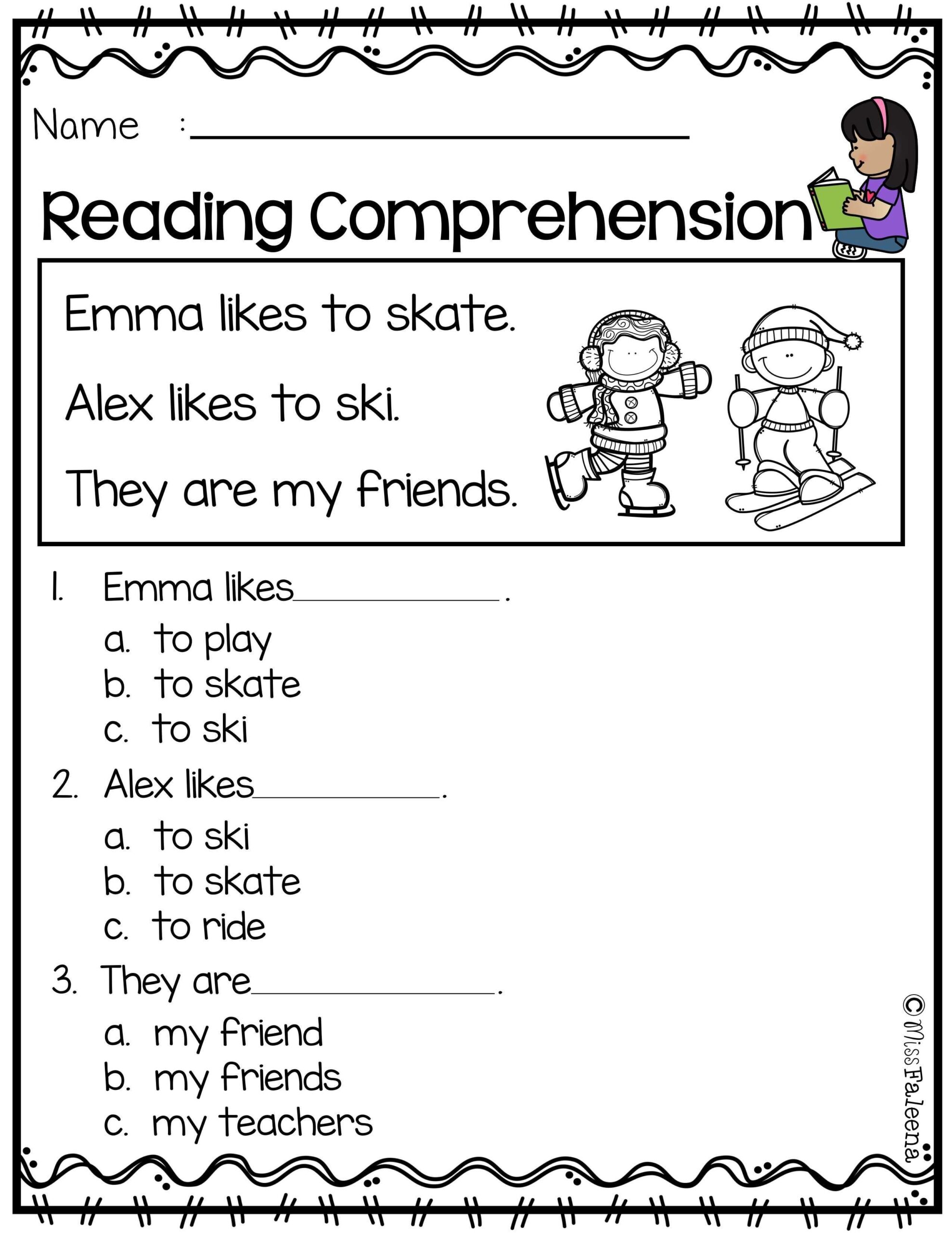 reading comprehension worksheets for kindergarten