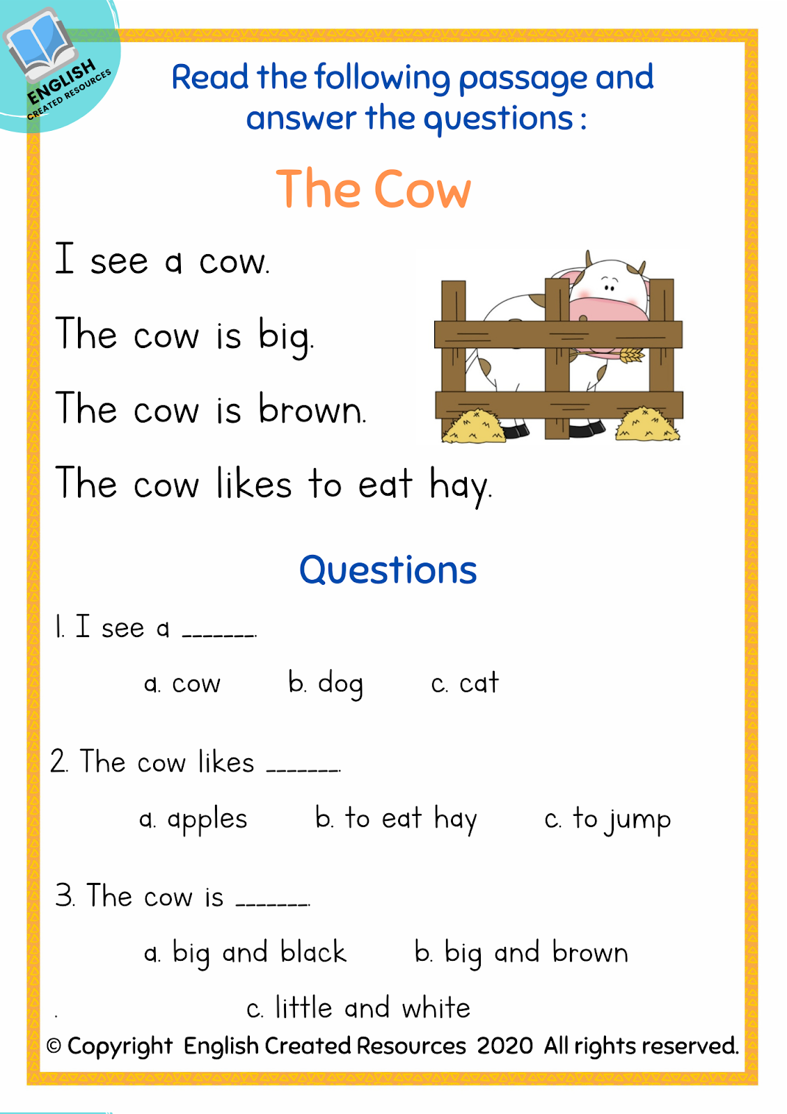 Kindergarten Worksheet Reading Comprehension
