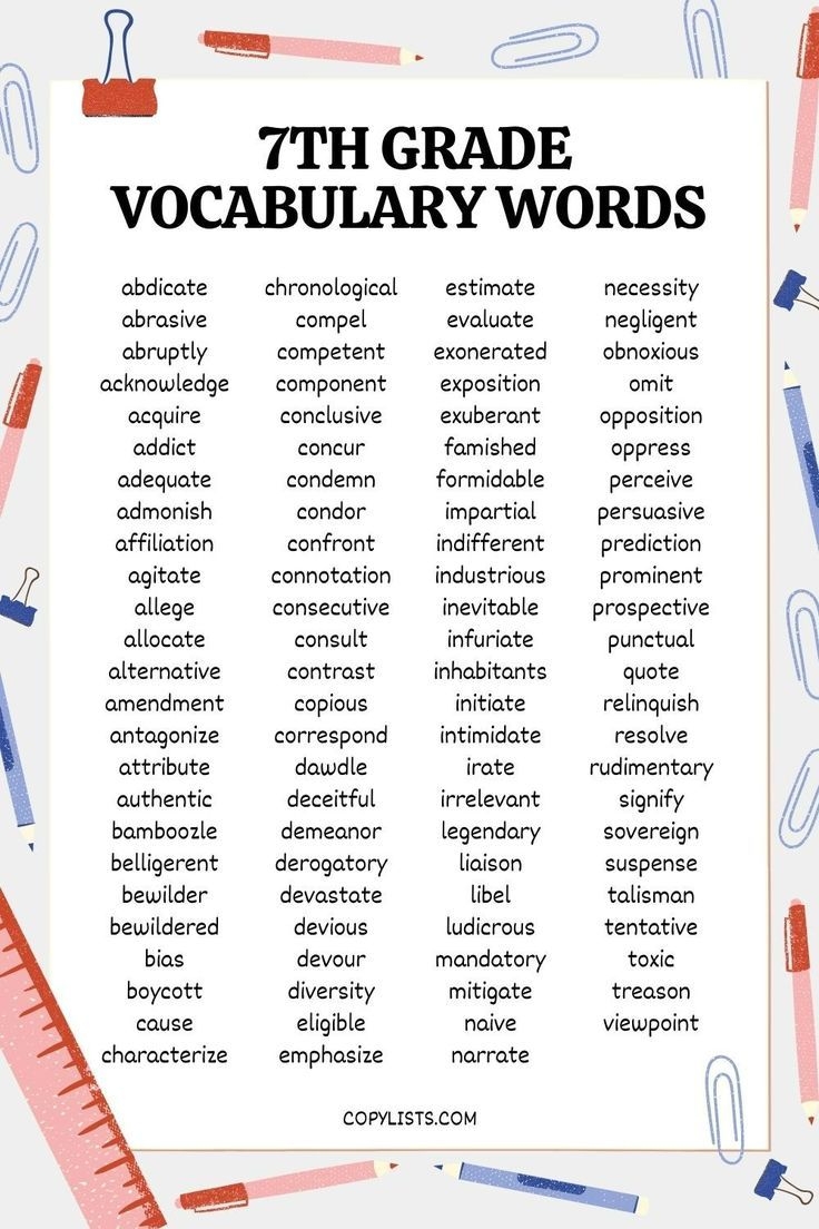 List Of 7th Grade Vocabulary Words Artofit