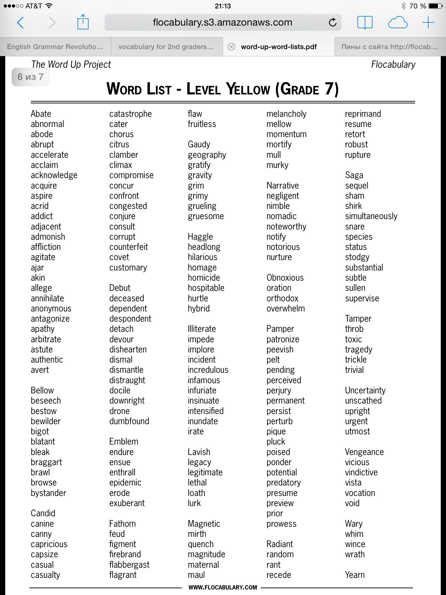 7th grade vocabulary words list