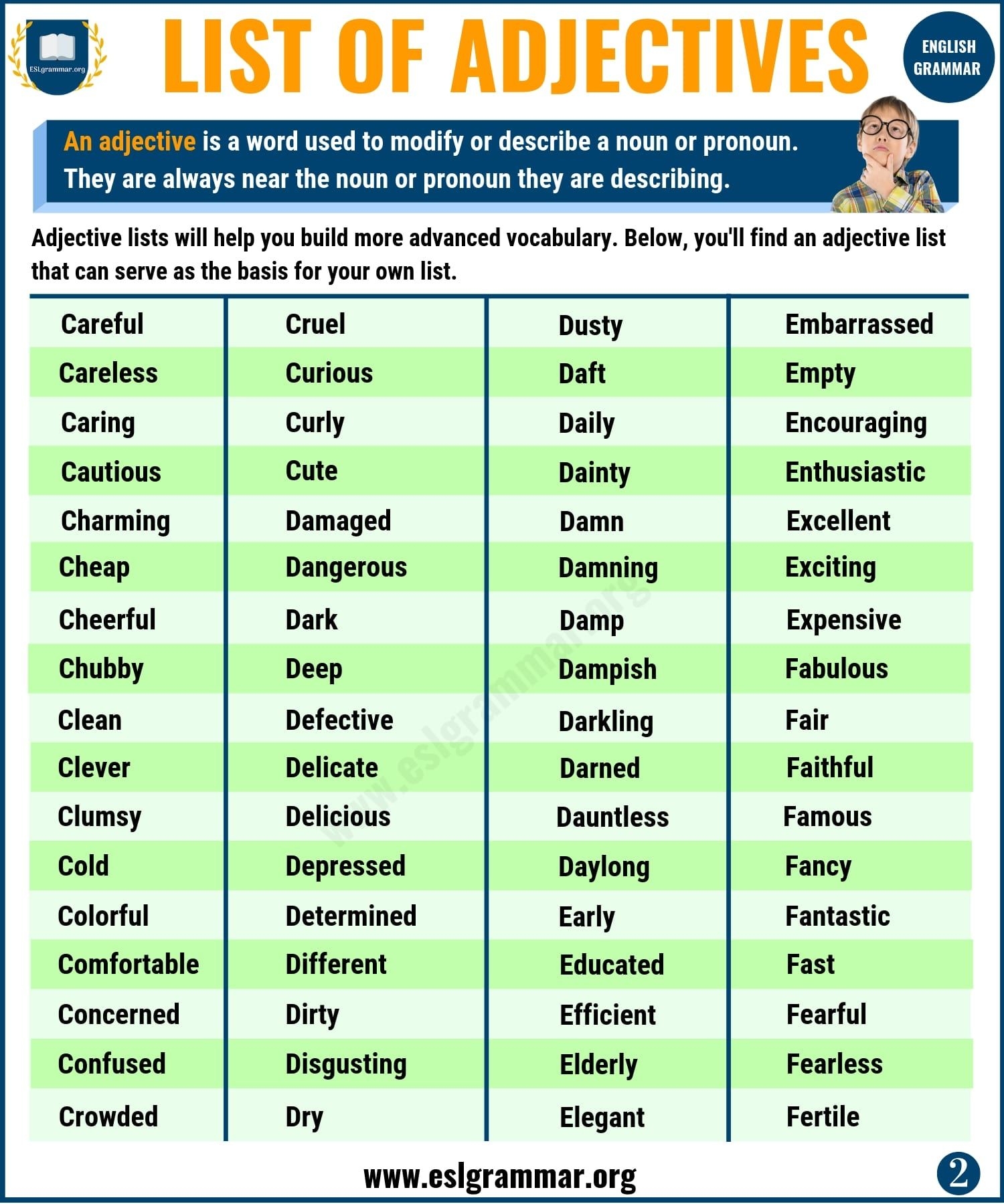 List Of Adjectives 300 Useful Adjectives Examples From A To Z ESL 