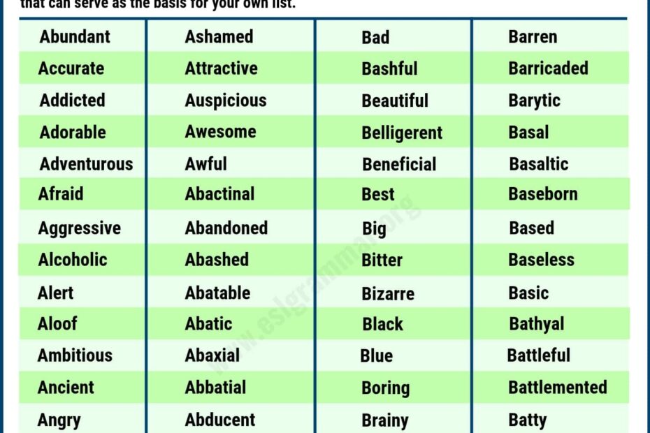 List Of Adjectives 534 Useful Adjectives Examples From A To Z With