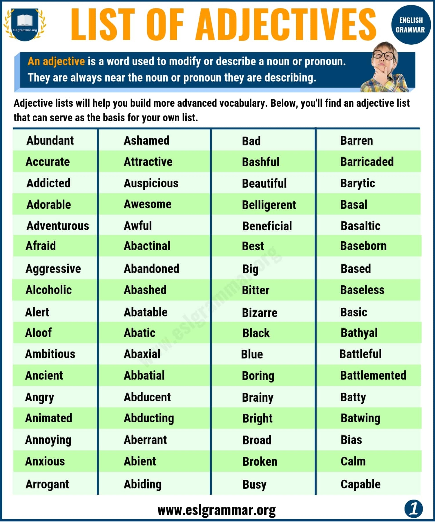 List Of Adjectives 534 Useful Adjectives Examples From A To Z With 