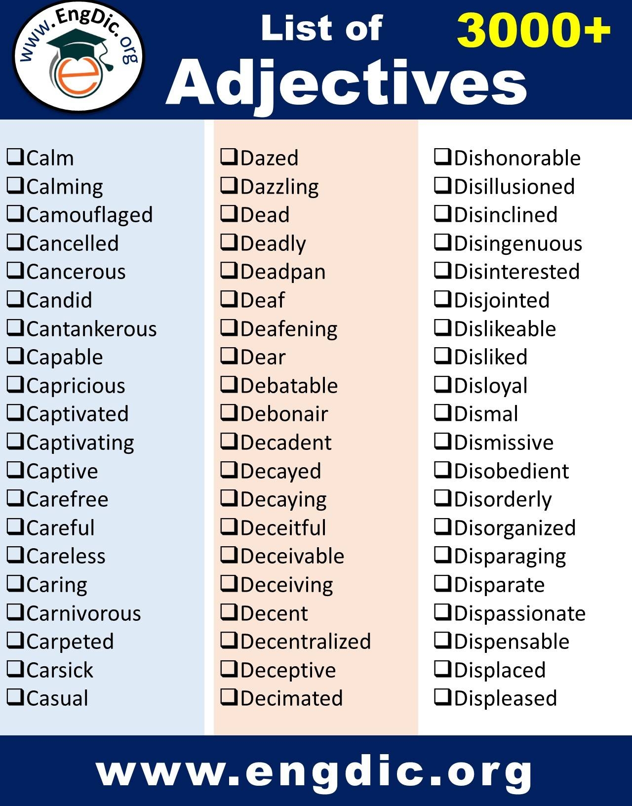 List Of Adjectives Daily Use Complete List With PDF EngDic