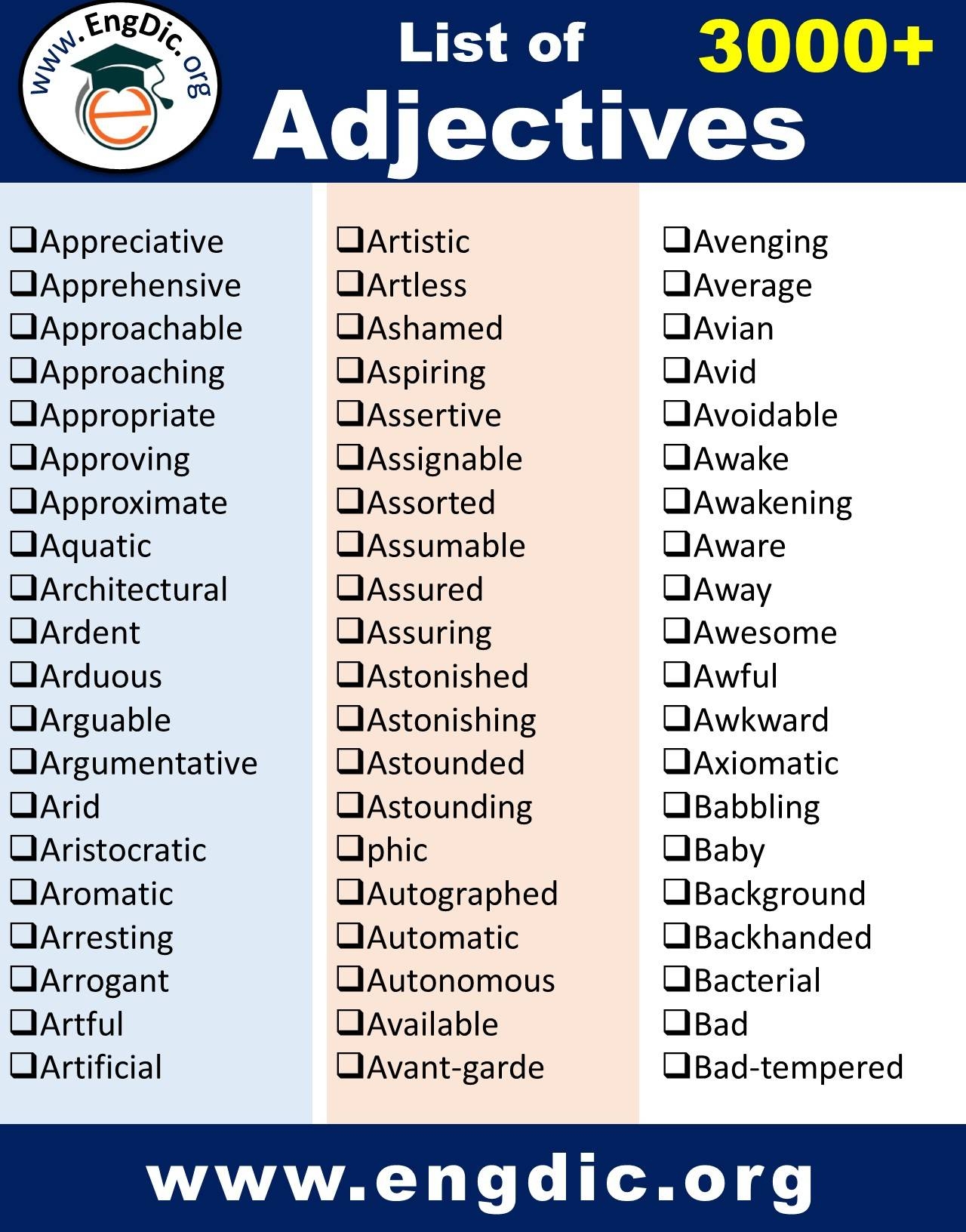 List Of Adjectives PDF Download 3000 List Of Adjectives EngDic