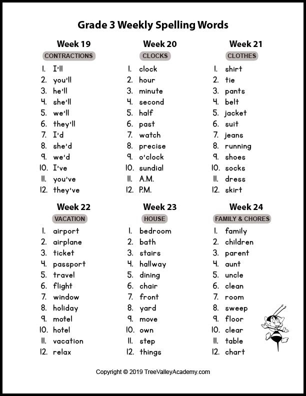 3rd grade spelling words list