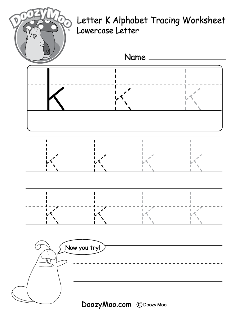 Lowercase Letter quot k quot Tracing Worksheet Doozy Moo