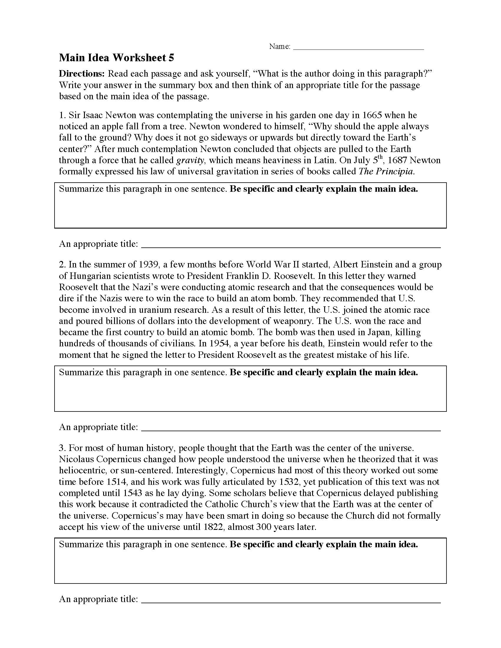 Main Idea Worksheets Ereading Worksheets Worksheets Library