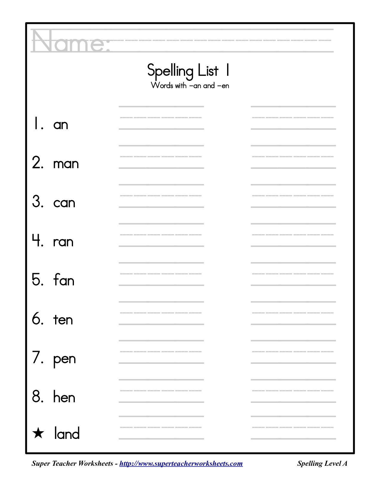 spelling word worksheets
