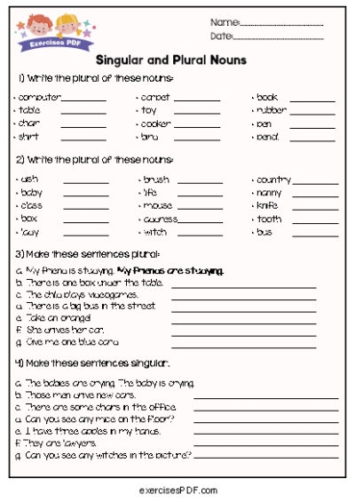 Make These Sentences Plural Exercises PDF
