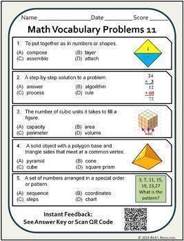 6th grade mathematical vocabulary