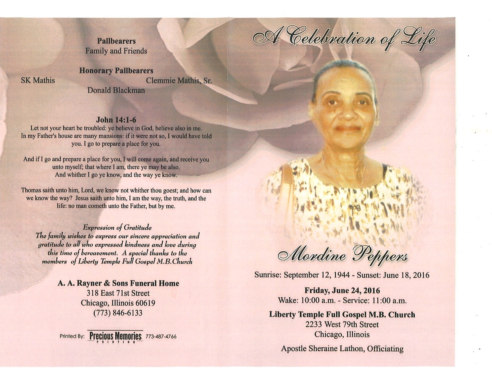 Mordine Peppers Obituary AA Rayner And Sons Funeral Home