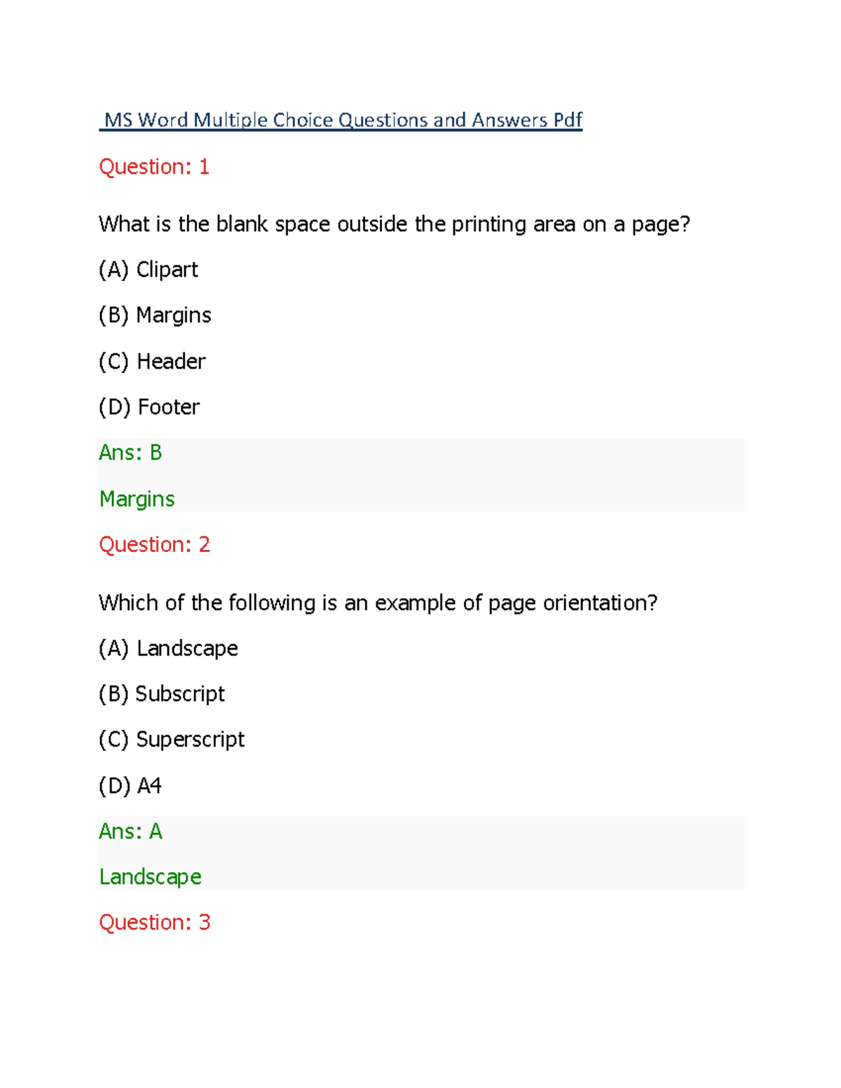 multiple choice questions and answers pdf