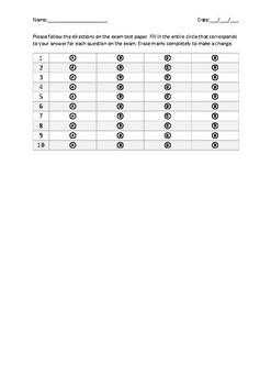 Multiple Choice Bubble Answer Sheet 10 Questions TPT