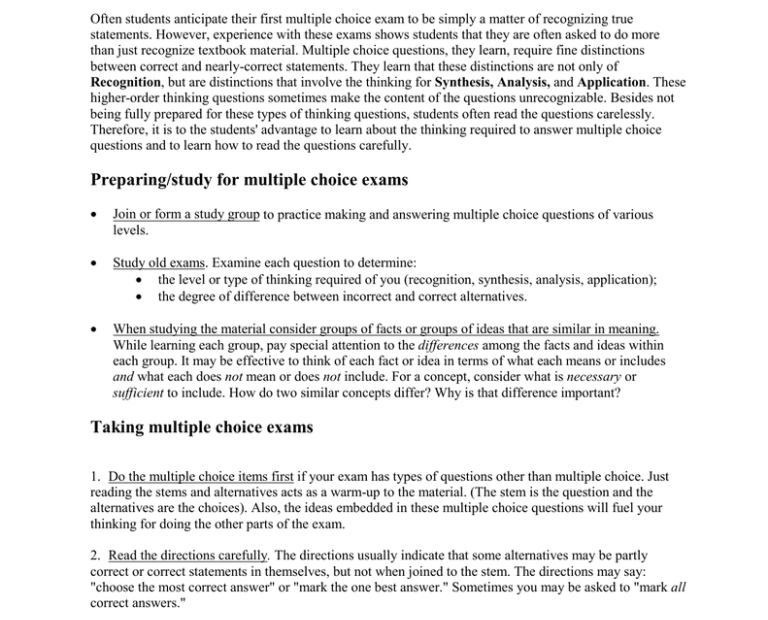 Multiple Choice Exam Strategies