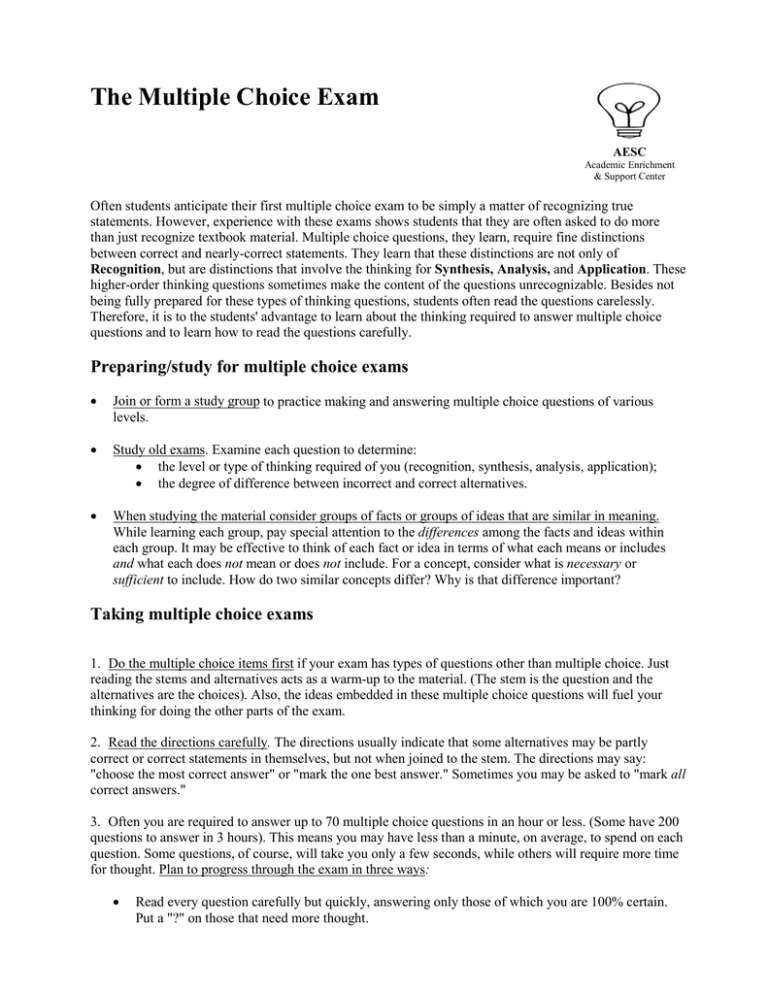 Multiple Choice Exam Strategies