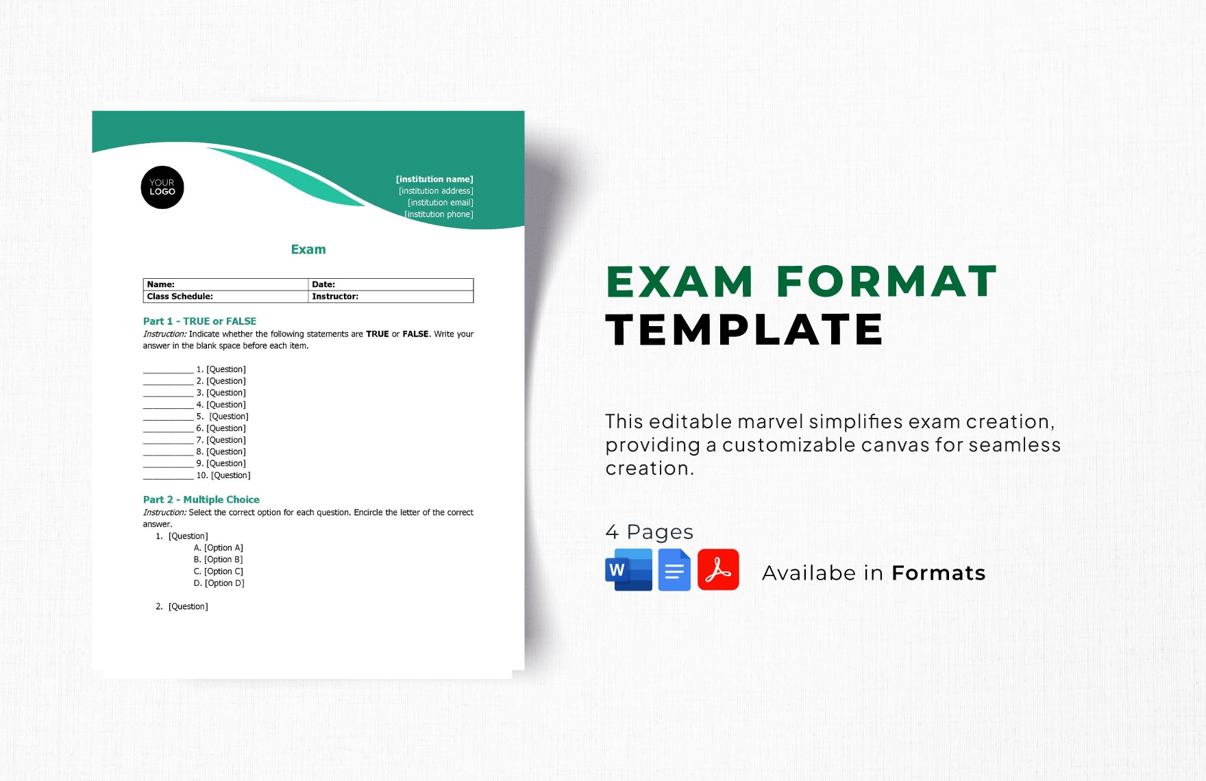 Multiple Choice Exam Template In Word PDF Google Docs Download 